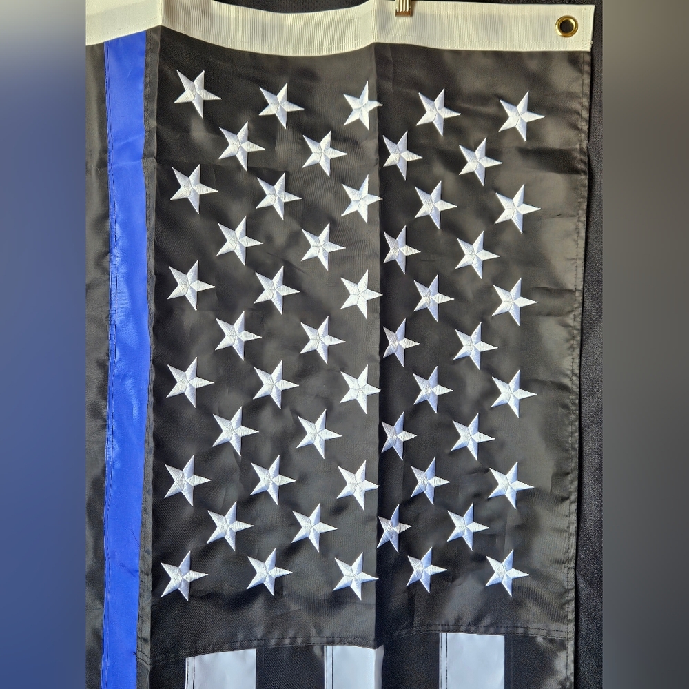 Thin Blue Line American Flag Police with Embroidered Stars and Sewn Stripes 3x5